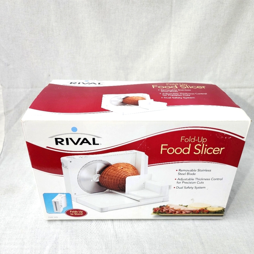 RIVAL Fold Up Meat & Food Slicer, White, Used. Tested Works Great!!